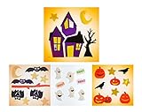 GelGems Halloween Window Clings: Haunted House with Pumpkins, Bats and and Glow in the Dark Ghosts, 