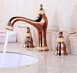 awxjxシンクタップ銅ヨーロピアンスタイルバスルーム洗面台3つ穴図面Jade CeramicsゴールドホットAng Cold Sitting