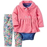 カーターズ（Carter's）女の子用ピンクドットボタンジャケットx花柄コーデパンツお出かけ用上下3点セット (24months(83-88cm)) [並行輸入品]