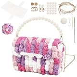 編み物のバッグ 手作りキット ハンドメイド 毛糸ポンポン 手芸キット 毛糸クラフト ハンドメイド かわいい編み物 DIYバッグ メイキングトイ 子供 大人 女の子 男の子 人気 プレゼント（薔薇色）