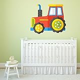 レッド,イエロートラクターCartoon Kidsカラー壁ステッカーTransportアートデカール装飾で8サイズ 08. Gigantic 143cm (W) x 120cm (H)