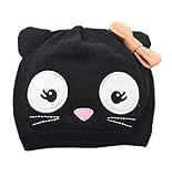 (コ-ランド) Co-land ベビー帽子 新生児ハット ニット帽子 子供用キャップ ネコ 耳付き 蝶結び 防寒 赤ちゃん キッズ帽子 幼児 女の子 お出かけ ブラック XL
