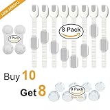 ベビー安全ロック、10パックベビー安全ロックと8パックのコーナープロテクターコンボ、キャビネット、冷蔵庫、ドア、トイレシート、引き出し、食器洗い機、強力な粘着、ツールや穴あけ必要な