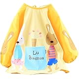 【Ani Mam Kids】子ども 用 長袖 スモック キッズ お遊び着 かわいい 割烹着 防水 保育園 幼稚園 入園準備 (L, イエロー)