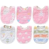 stshell 6重 綿100% よだれかけ ビブ ベビービブ スタイ スーパービブ サイズ調整可能 柔らかい 出産祝い 6枚入り (女の赤ちゃん)