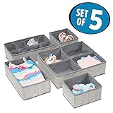 mDesign Fabric Baby Nursery Closet Organizer for Clothes Towels Socks Shoes Diapers - Set of 5 Gray 