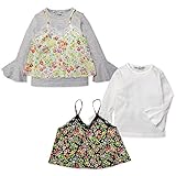 (ホワイト/90cm)ベビー服 女の子 キャミソール Tシャツ 長袖 Donkey Jossy ドンキージョシー アンサンブル 花柄シフォン レース フレア袖 女児 ベビー