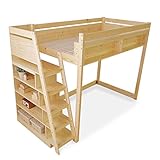 ロフトベッド たっぷり本棚付き 階段下収納 無垢材 すのこ板 階段タイプ シングル ナチュラル