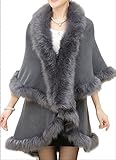 co6grF （Galette des Rois） レディース ショール コート フェイクファー ドレス 厚手 アウター co6 (フリーサイズ, グレー)