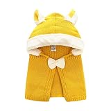 Elfin Parkベビー ボア ポンチョ ニット フード付き マント 羽織 セーター アウター あったか 防寒対策 ニット帽 耳 首元 出産準備 新生児 お祝い プレゼント イェロー