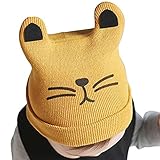 【 Kids猫ひげニット帽】FREEサイズ　猫　ゆるかわ　ニット帽　キャップ　ベビー (マスタード)