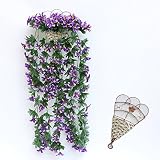 百合の花　造花　フェイクグリーン　壁掛　アートフラワー　人工観葉植物　インテリア　吊り下げ　飾り付け　藤　2本セット　カゴ付き　フック　イベント　結婚式　お店　室内　鮮やか　オシャレ　可愛い　ピンク　