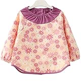 SaturdaySunday 幼児 可愛い 長袖 前掛け 防水 食事用エプロン スモック (110（110-120cm）, 花)