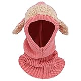 Seliyi 赤ちゃん　女の子、男の子の可愛いニットかぎ針編み　冬のハット　子犬　犬ビーニーキャップ　ピンク