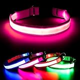 Visinite 犬 ライト 散歩用 充電式100％防水調節可能光る首輪 超明るい安全ライト犬 首輪 光るサイズ 調整可能 ペット 犬 光る首輪 安全反射光 夜 ペット首輪 軽量小型犬 中型犬 大型犬 (S首回り (29~40cm), ピンク)