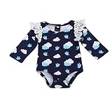 SOBABY 秋 ベビー服 長袖ロンパース 女の子 フリル袖 フルプリント コットン（90cm /12-18ヶ月）