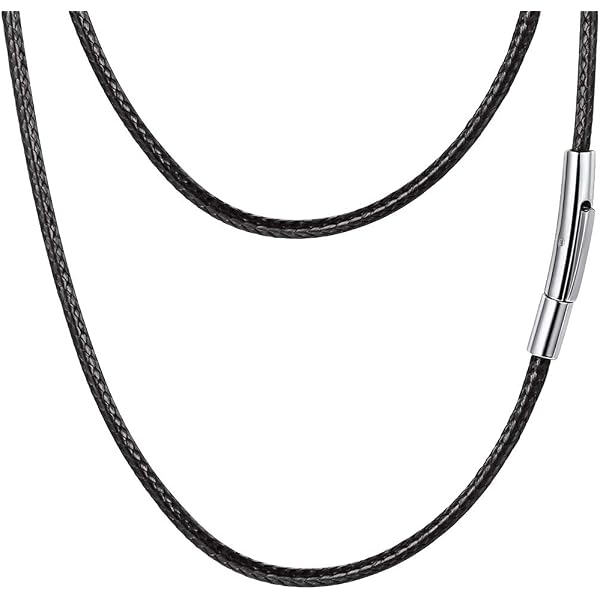 Glory Qin Black Wax Wire Leather Cord Chain Stainless Steel Rice Clasps Necklace Rope Chain 16 To 28 Inch, 16 Inches, Stainless Steel, No Gemstone