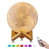 充電式3d印刷Moonランプ、Niceeshop 16色変更タッチスイッチ寝室本棚調光機能付きリモートコントロールUSB充電Moon Nightライトホームデコレーションライトクリエイティブギフト 1