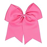 2個入り、18cm (7インチ)、伸縮性タイを使用した大型ブティックチア―ヘアボウ型の女の子の赤ちゃん用ポニーテール押さえ (ホットピンク)