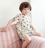 【あるこんたるこん】 ナチュラルコットン ベビー キッズ ジュニア ルームウェア 恐竜くん 男の子 パジャマ 3分袖 ショートパンツ (80)