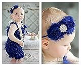 ロンパース＆ヴィンテージヘッドドレス☆ロイヤルブルー　newborn-4T(50-110)【２点セット】