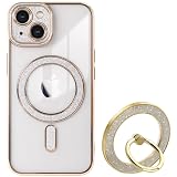 ZENIX DESIGN TECH iPhone17 用 ケース MagSafe対応 スタンド キラキラ リング付き ワイヤレス充電対応 韓国 耐衝撃 ZX-Twinkledge (ゴールド, iphone_17)