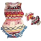 Sol Baby Aztec Print Pom Pom Short Romper and Bow Headband