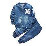 FEVON　セットアップ　子供服　ベビー　2点セット　男の子　上下セット　ボーイズ　キッズジャージ　デニムブルー　デニムスタイル　ファッション　ボタンダウン　長袖　ロングパンツ　春　秋　アメカジプリン