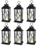 Decorative Black Lantern - LED Flickering Flameless Pillar Candle with 5 Hour Timer Included - Indoo