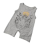 Tovadoo ベビー　ロンパース　ノースリーブ　お虎柄　グレー　夏　コットンブレンド　可愛い　カッコイイ　ファッション　爽やか　夏休み　海遊び　遊園地　リゾート　旅行　室内　出産祝い　新生児　男の子