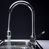 OukuデッキマウントLEDキッチンシンク洗面シングルハンドル水フローPoweredキッチンBasin蛇口with Pull Down LED Sprayer 1つ穴温度自動センサーミキサータップ36