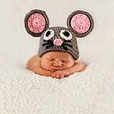 ハンドメイド 0-1歳 撮影写真 ベビー 幼児 ソフト帽子 毛糸編む グレー ネズミ グレー 【1点】