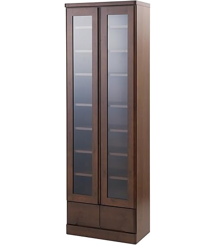 Amazon.co.jp: 大川家具 幅89cm 開き戸 キャビネット 本棚 ブラウン 