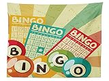 vipsungヴィンテージインテリアテーブルクロスBingo Game withボールとカードPopアートStylized Lottery趣味Celebrationテーマダイニングルームキッチン長方形