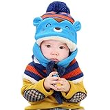Goenn ニット帽子 &マフラー セット ベビー 赤ちゃん帽子 冬 かわいい 防寒 冬 しもやけ 対策 キッズ子供用 誕生日、お祝い、プレゼント　かわいい防寒帽子 公園 お出かけ お散歩 (ブルー)
