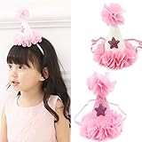 Elesa Miracle Baby Hair Accessories Baby Girl's Birthday Party Hat Headband Value Set (Pink and Whit