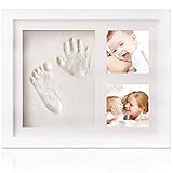 手形足形フレーム ベビーフォトフレーム 写真立て ベビー記念品 無毒で安全な粘土 出産祝いギフト 良質の木製フレーム 卓上・壁掛両用 男女通用 (28X23CM)