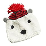 (コ-ランド) Co-land 子供用ハット ミトン ベビーニット帽子 てぶくろ 手袋 キッズ ボーダー クマ造型 赤ちゃんキャップ 男女児 グローブ あったか 防寒対策 帽子 サイズ1