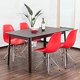 【イームズダイニング5点セット 体に馴染むイームズチェア(スチール DSR) 4人用】 お洒落なデザイナーズ食卓セット(チャールズ・レイ・イームズ) 落ち着いたテーブル130×80cm (レッド色)