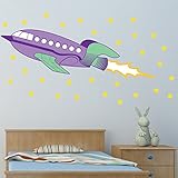 Rocketship壁デカールファブリックRocket Ship漫画デカール壁ステッカー、キッズ赤ちゃん保育園装飾リムーバブルSticks – To Anyサーフェス – Made in the US