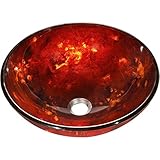 Y Decor MILAN Flaming Vessel Sink, Red/Black/Yellow, 15.5" L x 15.5" W x 5" D [並行輸入品]
