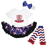 [キッズコーナー] アメリカの独立記念日 7月4日 American Hat ベビー服 レッグウォーマー付き ヘアバンド付き ワンピースドレス チュチュ (White/US Flags, 6-12 M