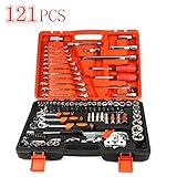 YOKINO ソケットレンチセット 121PCS 自動車工具箱 DIY 工具 工具セット ツールセット クロームバナジウム鋼 自動車アクセサリ 自動車工具 車や設備の保守、点検 差込角 ホームツールセ