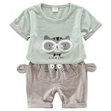 YY-Natuhi ベビー服 子供服 男の子 女の子 上下2点セット 半袖 トップス ズボン トレーナー キッズ服 春夏 幼児 0~3歳 ルームウェア セットアップ ボーイズ かわいい 猫柄 シャツ 