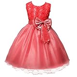 (ラボーグ)La Vogue 子供ドレス キッズ ワンピース 女の子 スカート ガールズ フォーマルドレス 発表会 結婚式 花嫁介添人 ベビー お嬢様 リボン飾り スイカレッド 140