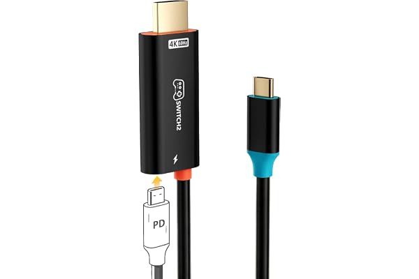 Switch 2 ドック用 HDMI テレビケーブル 4K@60Hz 出力対応 V23.0.1 USB-C-HDMI変換ケーブル | アルミニウム合金製筐体、V23.0.1に対応、Switch1/2/OLED//MacBook Pro/MacBook Air/アイフォーン15/16/17などに対応 約2メートル