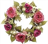 エルアーツ 造花 ヌヴェールローズリース 直径23cm・花径4~7cm モーブ E3691-19