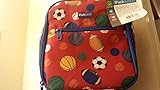 Ipack Lunch Box Sports Theme w/ Interior Pockets New - Red w/ "Baseballs," "Footballs," "Basketballs