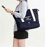 OYAN キャンバスバッグ， トートバッグ，大容量 手提げバッグ，多機能旅行バッグ 靴収納バッグ (ブルー)
