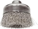 Weiler Wire Cup Brush, Threaded Hole, Stainless Steel 302, Crimped Wire, 4 Diameter, 0.02 Wire Diame